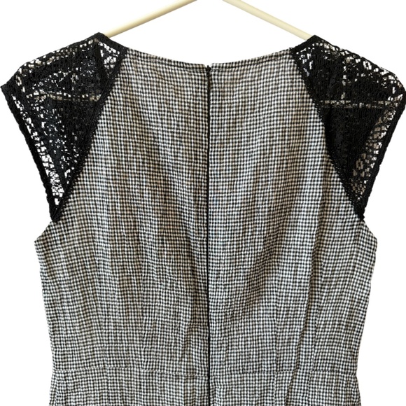 NANETTE LEPORE DRESS GINGHAM CHECK LACE SHEATH COCKTAIL PARTY FEMININE CHIC 6 - Picture 7 of 12